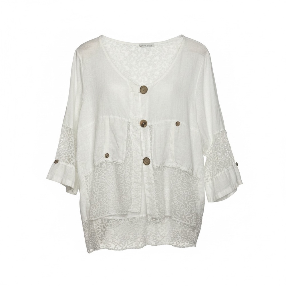 Italian Lightweight White Women's Top linen poly blend